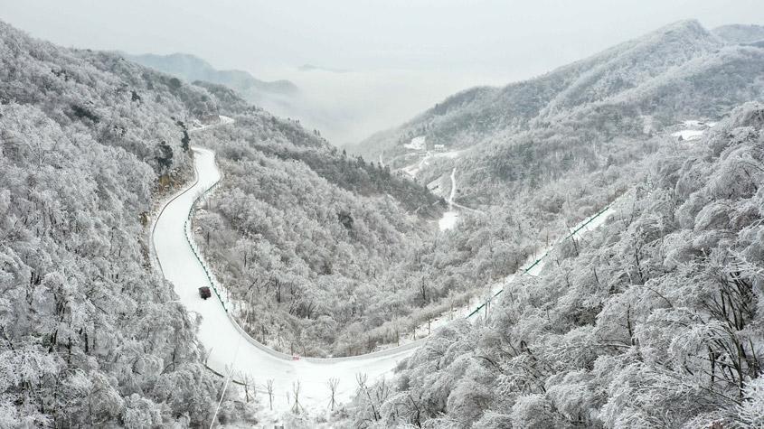 湖北?？惮F森林霧凇景觀(guān) 如水墨畫(huà)卷